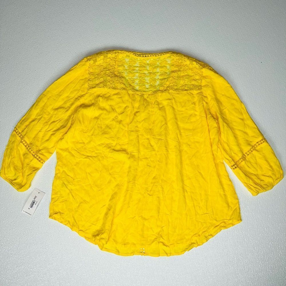 John Paul Richard Premium Women's Crepon Crochet Peasant Blouse Yellow XL. Nwt - Picture 9 of 11